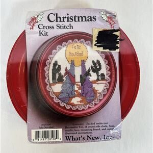Christmas Cross Stitch Kit in a Tin Feliz Navidad Wolves Cactus Sealed #028108